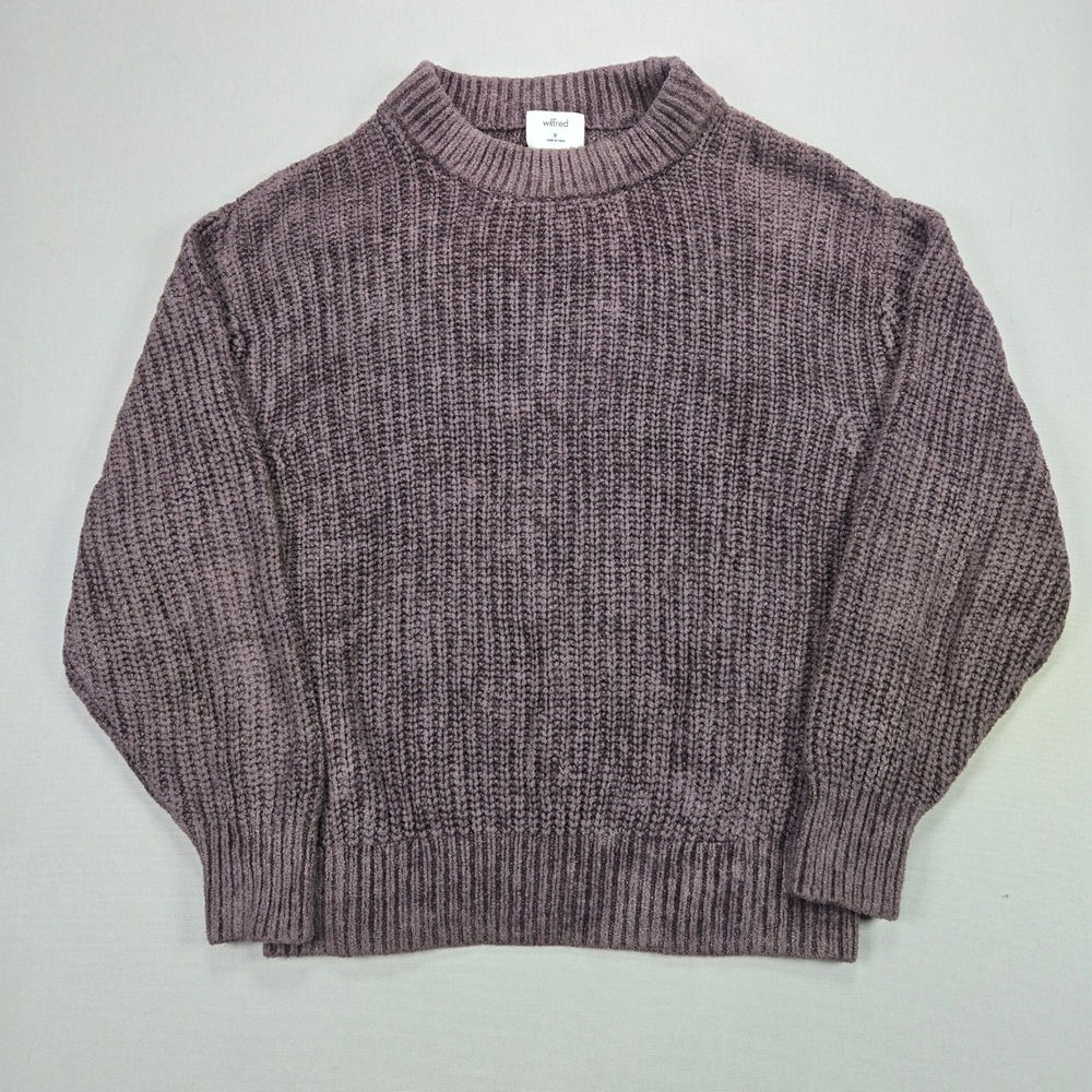 Wilfred‎ Chenille Sweater Womens Medium Purple Mock Neck Ribbed Knit size M